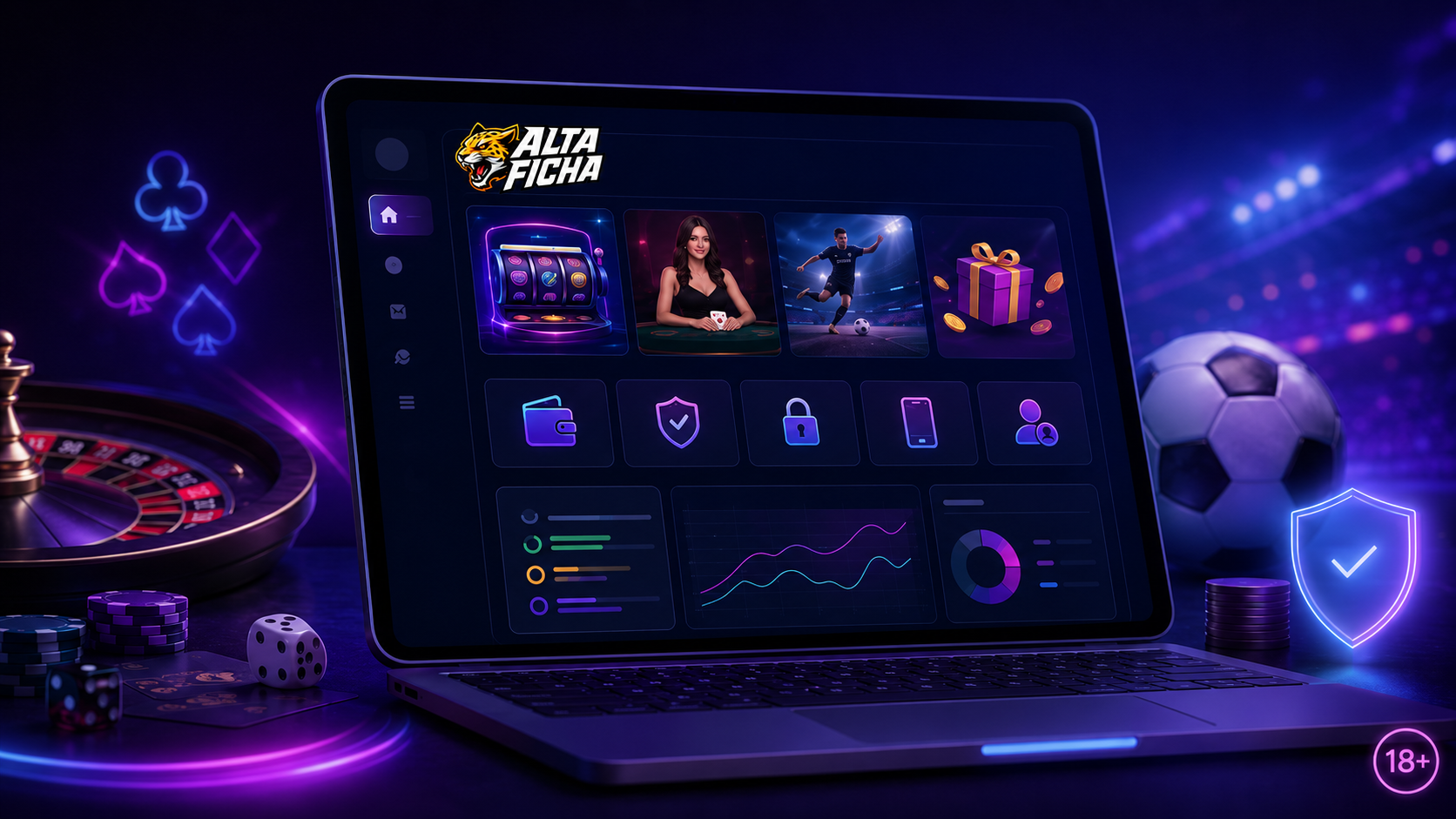 Concepto visual de juego responsable con límite de tiempo, presupuesto y seguridad digital en casino online.