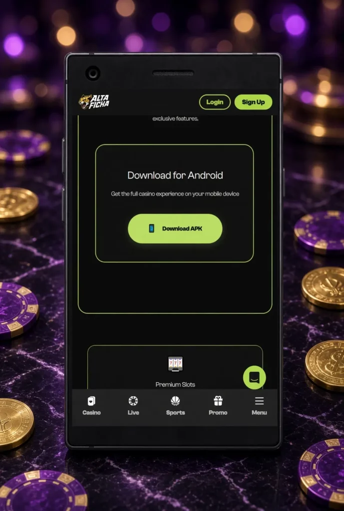 Pantalla de descarga del APK de Altaficha para Android