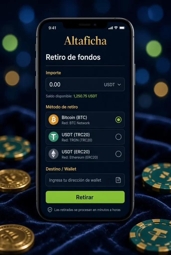 Altaficha opciones de retiro y métodos de pago disponibles