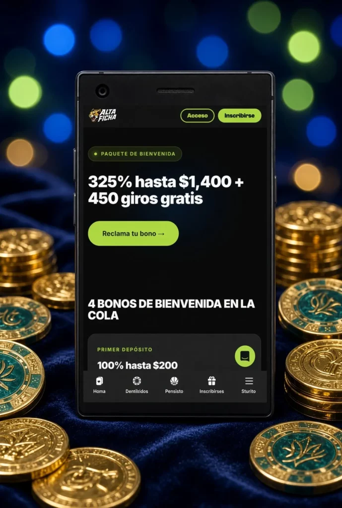 Bono de bienvenida con porcentaje de bonificación y giros gratis